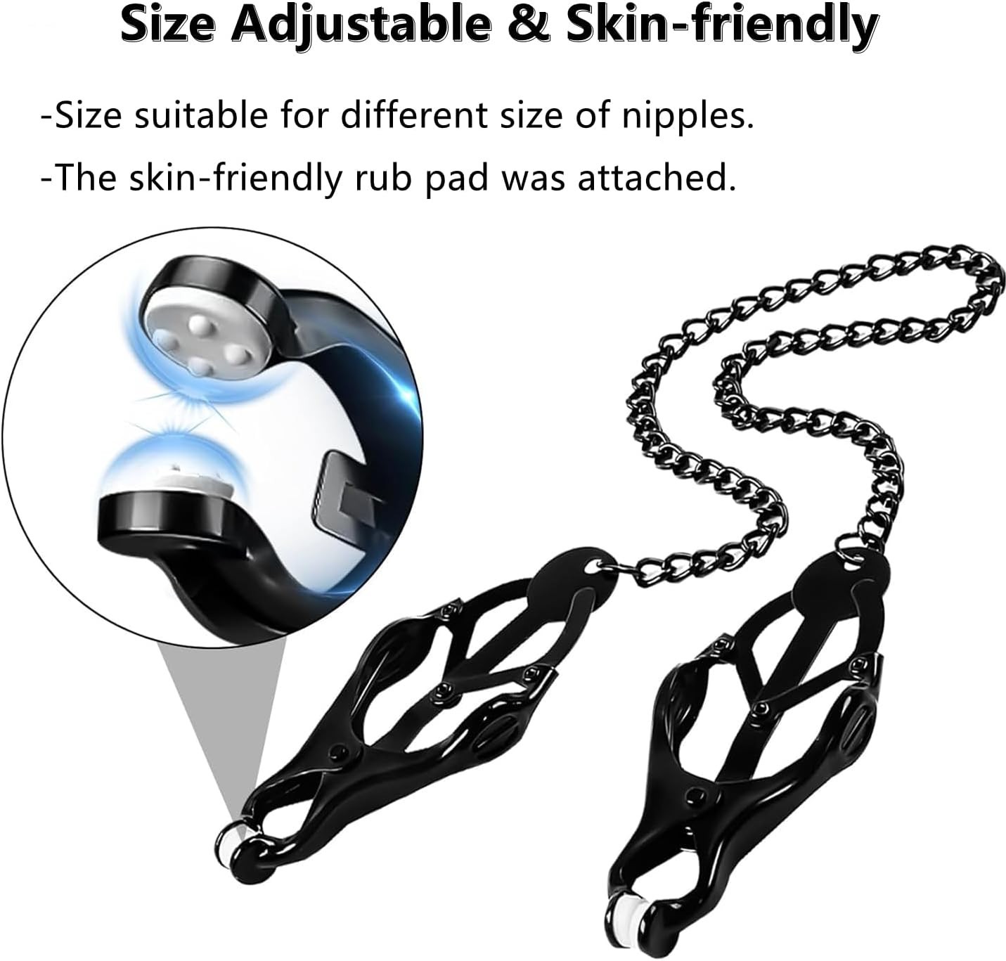 BDSM Nipple Clamps with Chain Adjustable Non Piercing for Breast Stimulation