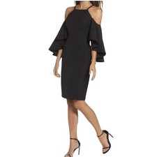 Lauren Ralph Lauren Black Cold Shoulder Flutter Sleeve Sheath Dress Size 2