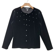 Vintage Impressions Velvet Pearl Cardigan Womens Medium Black Whimsigoth
