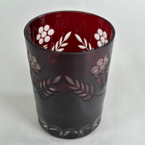 Bohemian Czech Glass Cut to Clear Tumbler - Floral Pattern - Germany - Vintage - Picture 3 of 5