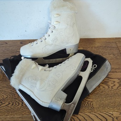 Oxelo Ice Skates Size UK 8 With Silver Inserts And Fur Tops Figure Skates 