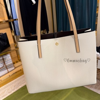 Tory Burch Blake Center Zip Tote 175947 Warm White / Classic Cuoio