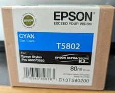 New Genuine Epson T5802 K3 Ink Cyan 80ml For Pro 3800 3880 Exp. 10/2018