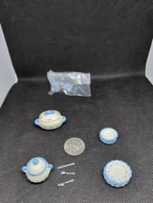 Miniature Dollhouse Blue dinnerware and tea set