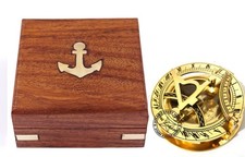 Brass Pocket Sundial Compass Outdoor Camping Hiking 3 inch with Wood Box  DFRE