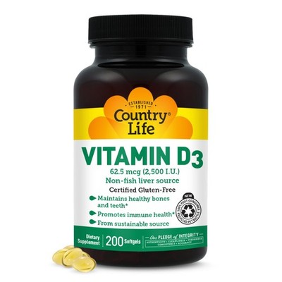 Country Life Vitamin D3 2500 IU   Non-Fish Derived, 200 Count (Pack of 1) 