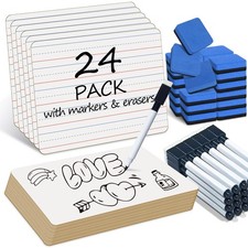 24 Pack Double Sided Dry Erase Mini Whiteboards with Markers  Erasers