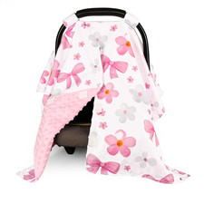 Peekaboo Car Seat Cover For Baby Girl - Warm Minky Carseat Canopy With Adjustabl
