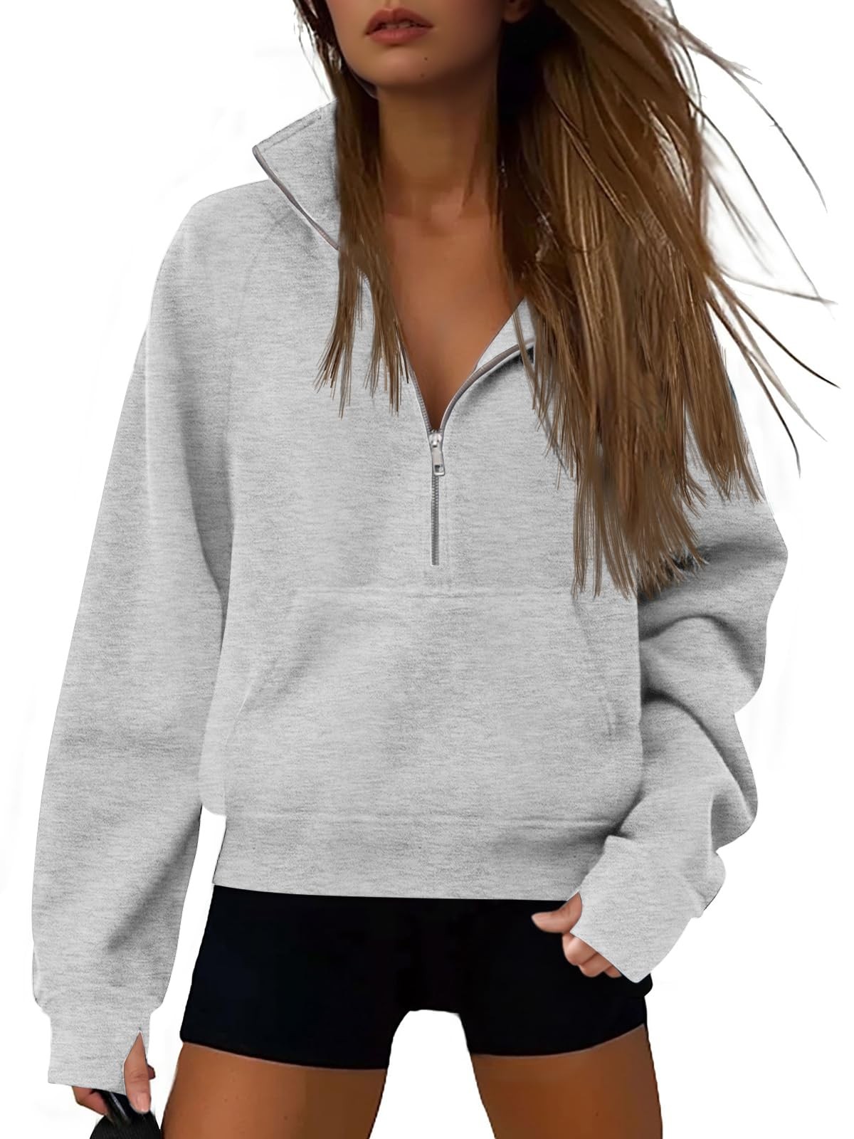 Half Zip Pullover Womens Sweatshirts Cropped Quarter Zipper Oversized Hoodies...