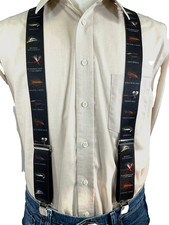 Men's, Fishing Flies on Black, XL, 1.5", Adj. Suspenders / Braces, USA