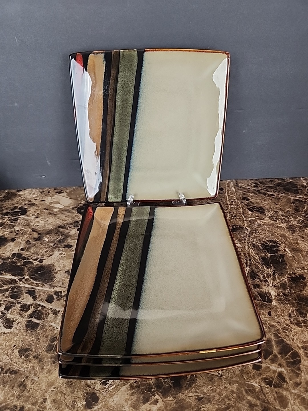 Of 4 Sango Avanti Black 4721 Square Salad Plates 7-3/4"
