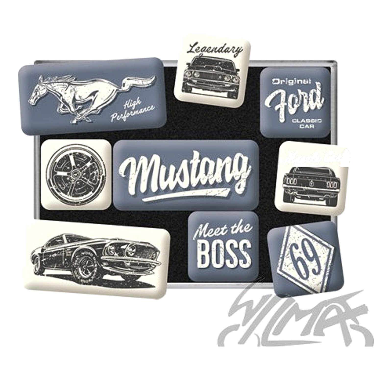 Magnets Ford Mustang Boss 9 pcs 83124 aimantés pour tableau métal