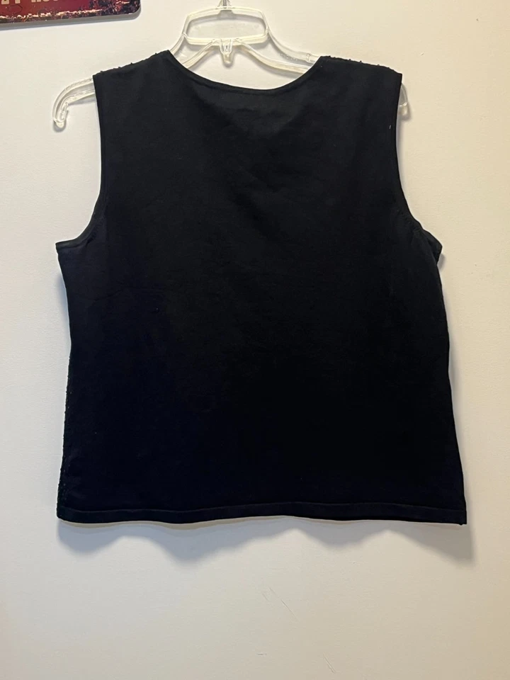 Chaleco Suéter KATE HILL Para Mujer Negro Mezcla Seda Con Cuentas Brillante Sin Mangas Talla L Foto 4 de 4