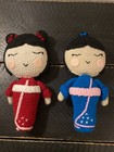 Set Of 2 Crochet Japanese Geisha Dolls, 9” Amigurumi Dolls, Handmade Blue & Red — photo 2