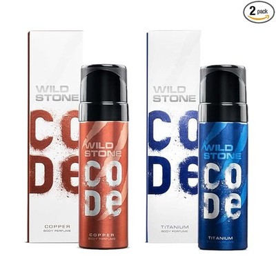 WILD STONE CODE Copper & Titanium Long Lasting No Gas Men's Body Spray 2×150ml