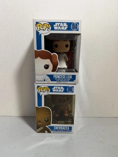 Funko Pop! Star Wars Princess Leia #04 & Chewbacca #06 Blue Box Vaulted Lot Of 2