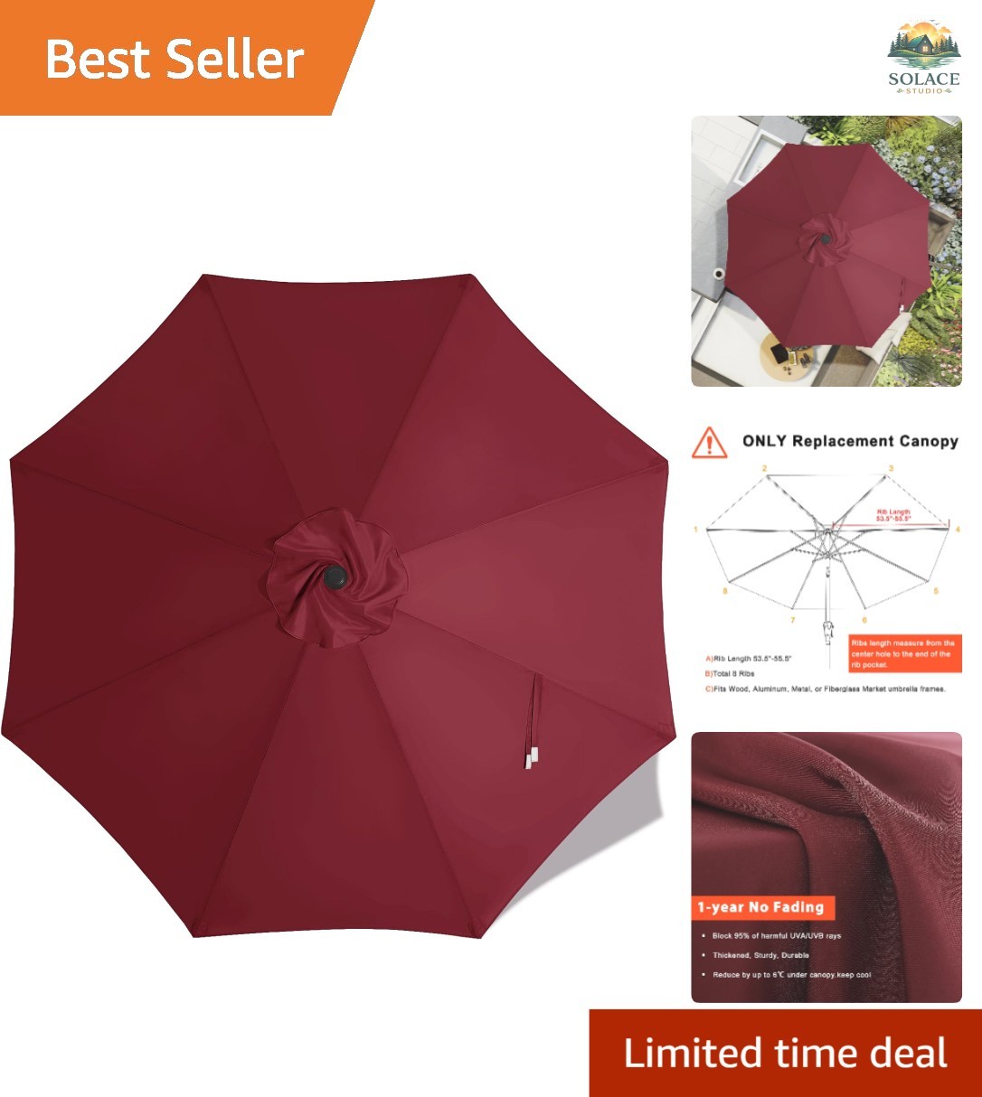 For 8 Ribs-burgundy Canopy Only