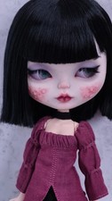 Ooak Blythe custom Doll - Black hair color -Shifting -Asian White Skin - Full