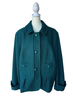 Talbots Teal Wool Blend Jacket Womens 18W Plus Retro Dark Academia Mod Pea Coat