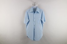 Vtg 70s Streetwear Mens 15.5 Distressed Knit Short Sleeve Collared Button Shirt