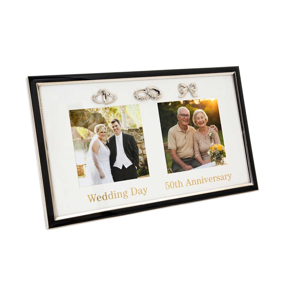 50th Anniversary & Wedding Frame with Silver & Black Icons by Happy Homewares