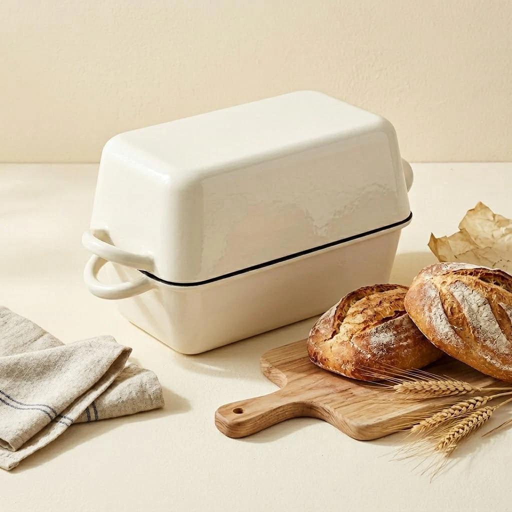 5 Quart Enameled Cast Iron Bread Pan with Lid, Dutch Oven for Sourdough Bread...