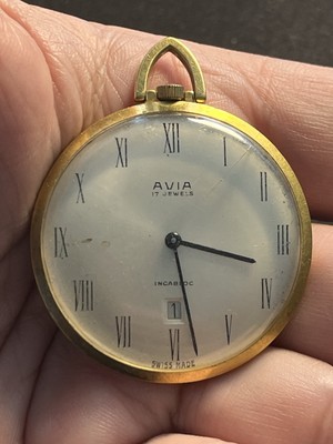 VINTAGE AVIA POCKET WATCH SUPER SLIM GOLD PLATED FINE WORKING ORDER