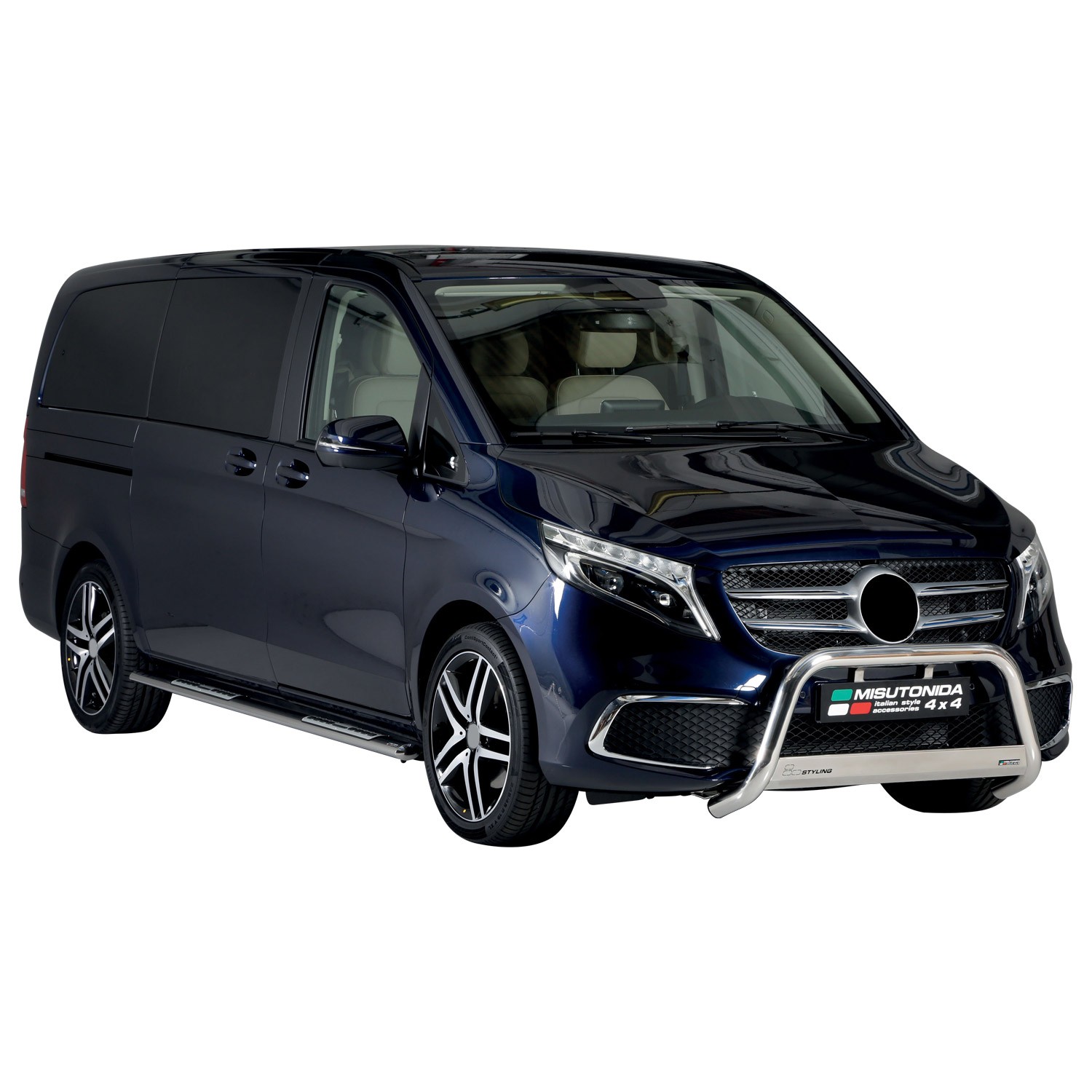 Pare-buffle Mercedes Classe V 2020-2026 en acier inoxydable poli brillant 63mm