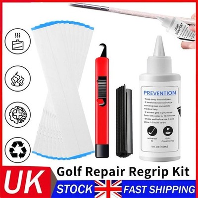GOLF REGRIP REPARATURSET Gummiklemme 150ML Griff Lösungsmittel Haken Messer 15 Griffband