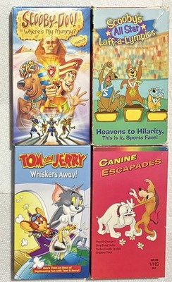 4 Cartoon VHS ScoobyDoo Where My Mummy Laff a Lympics Tom & JerryCanine Escapade
