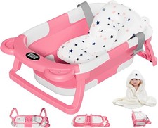 Portable Baby Bathtub with Thermometer  Towel Foldable  Travel-Friendly