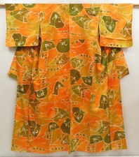 5710T03z820 Japanese Kimono Silk KOMON Dark orange
