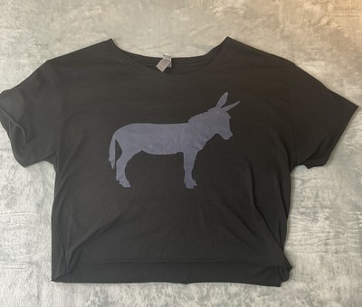 Cropped/L Women Black T-shirt With Grey DONKEY Made In St. John s Virgin Island