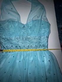Zum Zum By Niki Livas Teal Glitter Halter Prom Dress Y2K90s Size 3/4 Made In USA