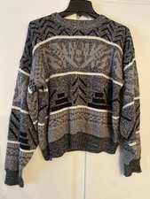 Saturdays Sweater Mens Medium Vintage Retro 80s Pullover Knit Geometric Grandpa