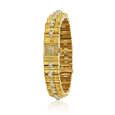 Van Cleef & Arpels 1940's 18K Yellow Gold Vintage Retro Diamond Wrist Women Watc
