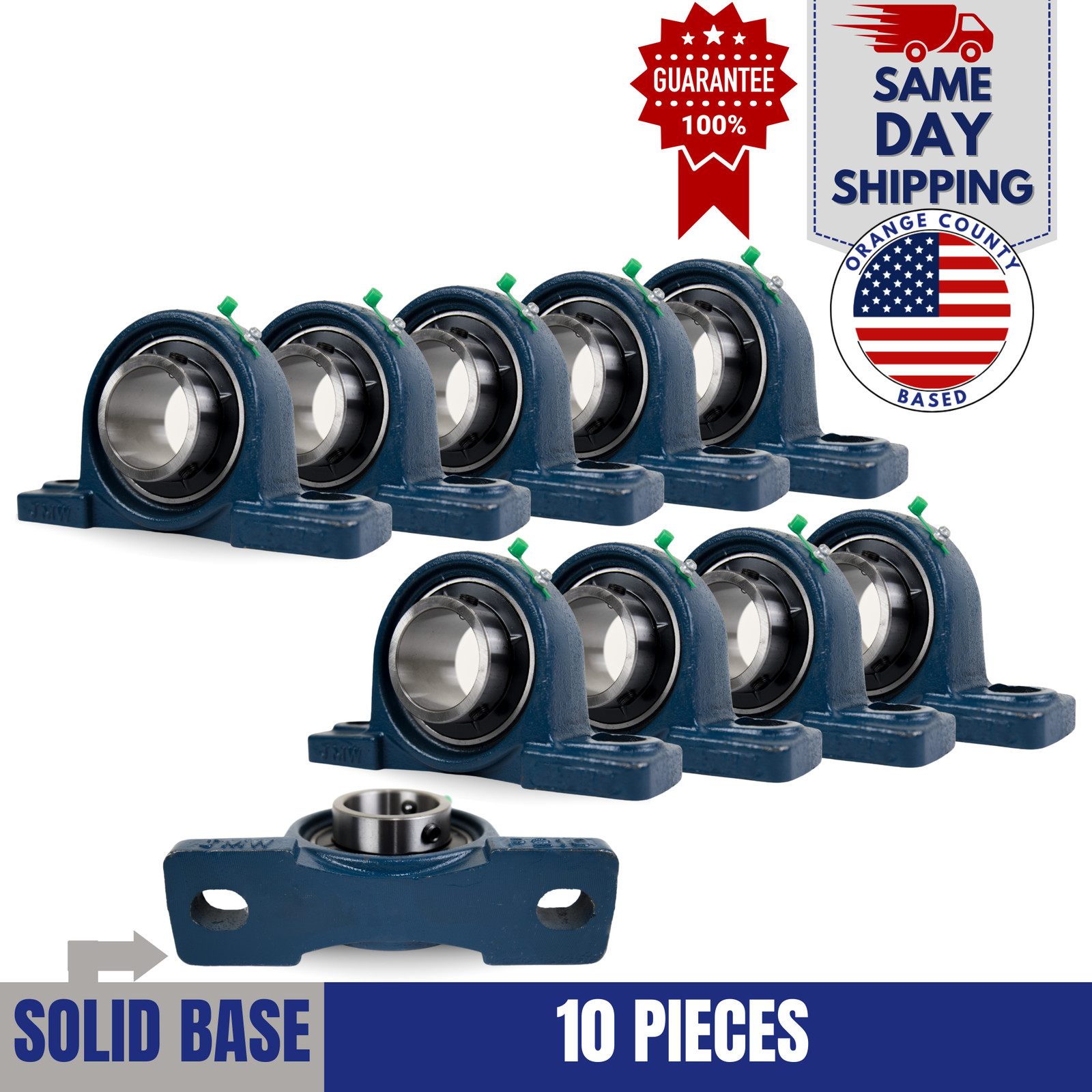 UCP209-28 1-3/4" Pillow Block Bearing 2-Bolt Solid Base Cast Iron 10 Pack