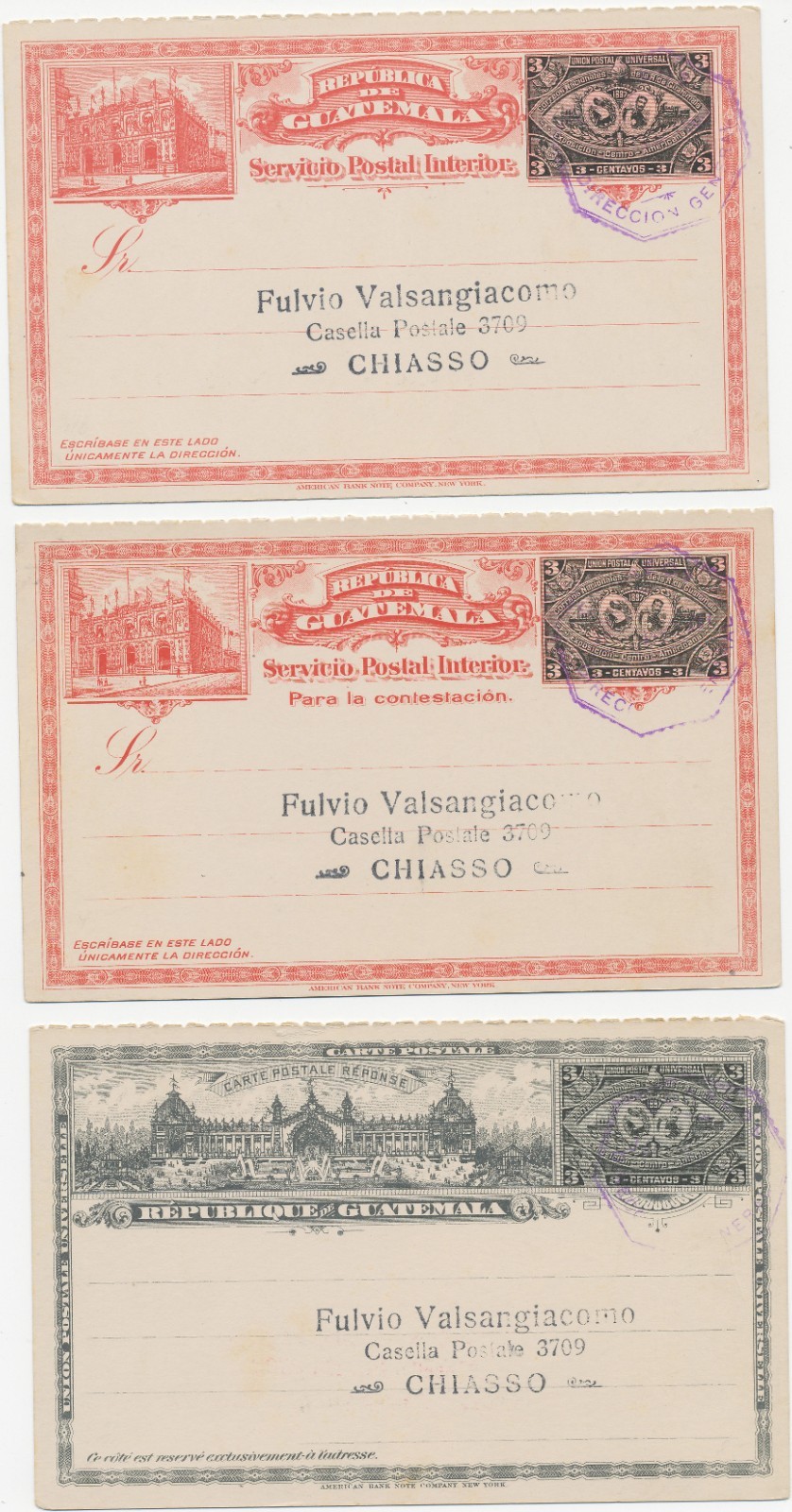 GUATEMALA 1897 Central American exhibition three different VFU postal stationery