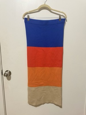 Anthropologie Kule Skirt Midi Colorblock Knit Celeste Preppy Wool Blend L NEW