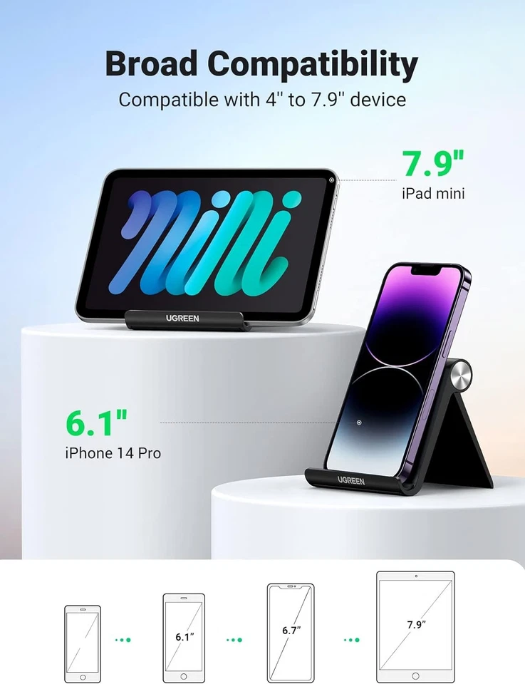 Soporte para teléfono celular UGREEN para soporte de escritorio plegable portátil negro  Foto 4 de 4