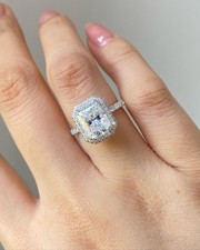 CZ Radiant Cut Halo Style Art Deco Engagement Ring in 925 Sterling Silver Ring