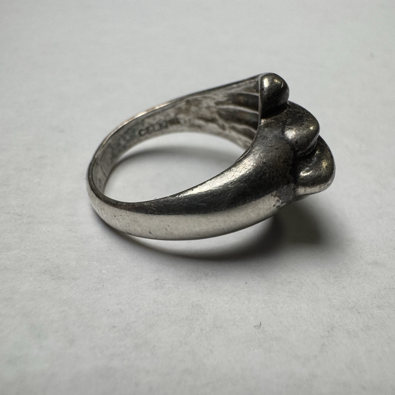 Cellini Shell Pattern Sterling Silver .925 Art Deco Modernist Ring Size 5.75 Vtg