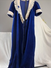 Vintage blue velvet robe white lace accents long Cottagecore Victorian Inspired