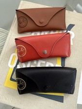 Set of 3 Ray-Ban Sunglasses Case Unisex Red Black Brown Leather Snap Closure