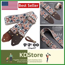 Golden Jacquard Guitar Strap with Crazy Horse Leather Ends  Complete Accesso...