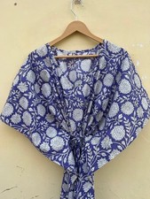 Indian Purple Kitty Handmade Cotton Kaftan Maxi Dress Women's Clothing Gown US