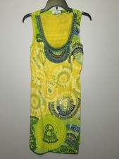 Beth Bowley Anthropologie Yellow Green Beaded Sleeveless Silk Dress Womens sz 6