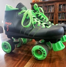 Vintage 80's Seneca Mach 5 Green Black Indoor Speed Roller Skates Size 8