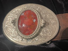 vintage tooled belt and silver buckle with large stone 34" from movie set — photo 2
