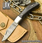 LMK Custom Twist Damascus Folding Knife Bull Horn Slip Joint Lock Outdoor Unique